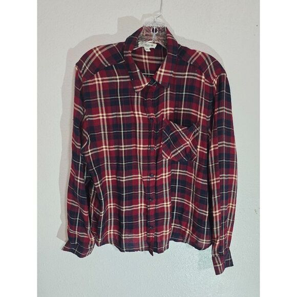 BEACH LUNCH LOUNGE Flannel Shirt Womens Size Large Red Plaid Button Up Spring - Picture 1 of 6